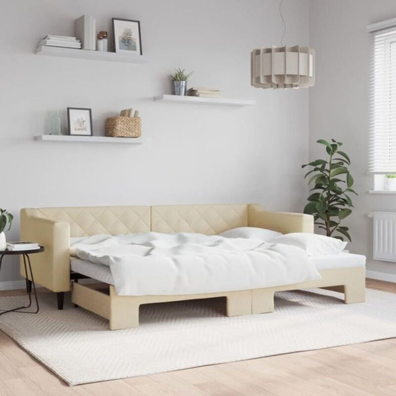 Ausziehbares Funktionsbett vidaxl aus Stoff und Metall in Beige, B/T/H: 80 x 200 cm - Bild 1