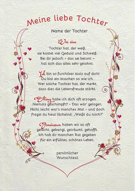 Moderne Wandauszeichnung für die liebe Tochter mit floralem Design und Typografie in Mehrfarbig - Bild 1