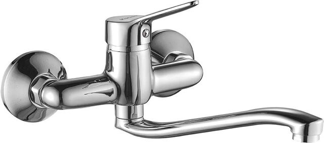 KOLMAN Küchenarmatur Wandmontage Küchenmischer mit Einhebelmischer in Chrom/Silber und Wassersparfunktion - Bild 1
