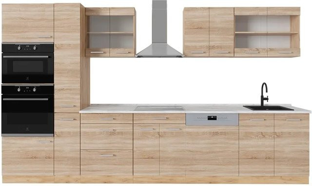 Vicco R-Line Küchenzeile Sonoma Eiche mit Marmor-Optik, Breite: 350 cm - Bild 1