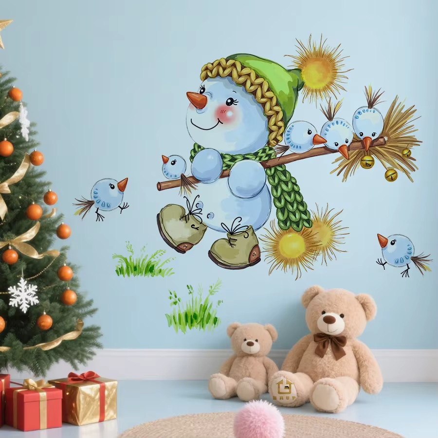 BRUP Weihnachtlicher Schneemann Wandaufkleber mit Besen in Mehrfarbig für deine Weihnachtsdekoration - Bild 2