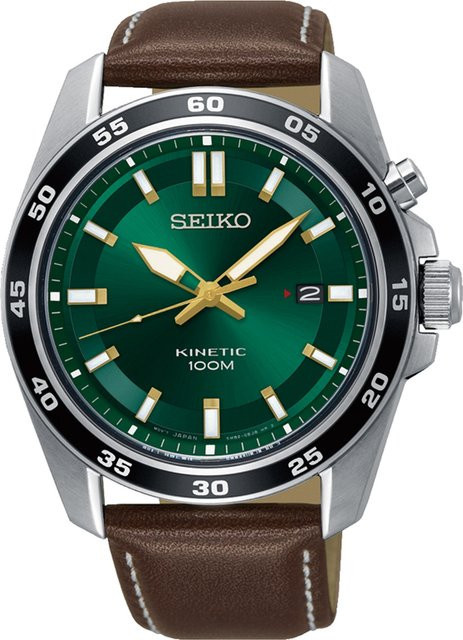 Seiko Armbanduhr Kinetik, Edelstahl, Leder, Grün, 42 mm, Herren - Bild 1