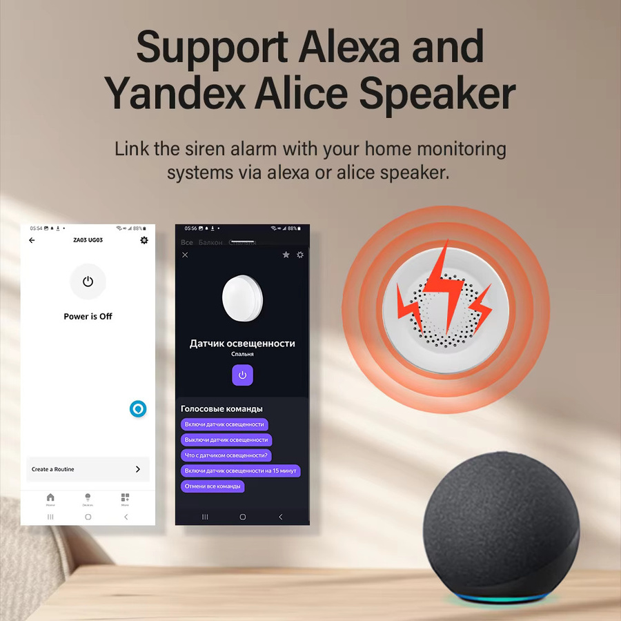 Tuya Zigbee Kabelloser Intelligenter Sirenen-Alarmsensor mit 100dB Einbruchalarm in Schwarz oder Weiß, kompatibel mit Smart Life, Alexa und Google Home - Bild 4