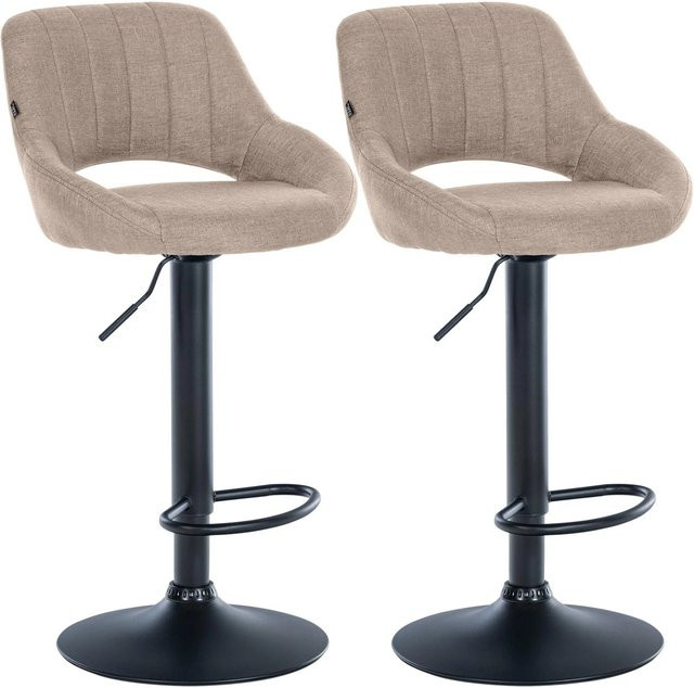 CLP 2er Set Barhocker Milet höhenverstellbar mit Lehne, gepolsterte Barstühle aus Stoff mit Metallgestell, drehbar, Schwarz/Beige - Bild 1