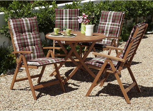 Merxx Gartenmöbel Set Borkum aus Eukalyptusholz mit 4 Klappsesseln und Klapptisch inkl. beige karierten Auflagen - Bild 2