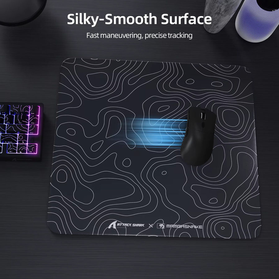 ATTACK SHARK CM05 Gaming-Mauspad aus gehärtetem Glas in Schwarz mit topografischer Kontur, B/T/H: 45 x 40 x 0,5 cm - Bild 2