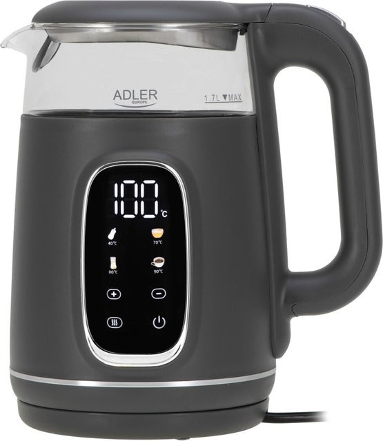 Adler Wasserkocher AD 1305 GS aus Glas in Anthrazit mit 2200 W, Touch-Display und 5 Temperatureinstellungen - Bild 1