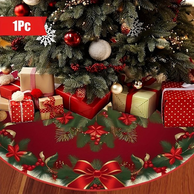 VIKAMA Weihnachtsbaumrock Wintergrüße in Rot mit floralem Design aus Textil - Bild 1
