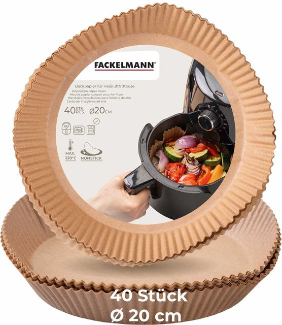 Fackelmann Backpapier für Heißluftfritteuse, rund, Farbe: Braun, Durchmesser: 20 cm, 40 Stück - Bild 1