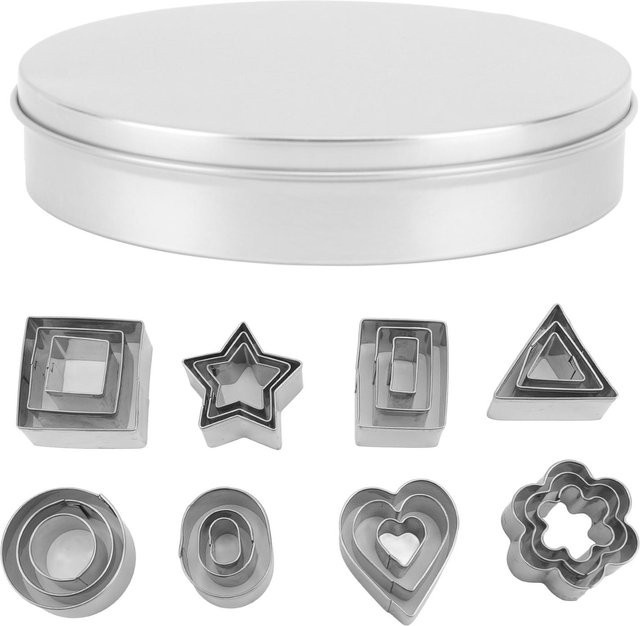 TOMTOP JMS Ausstechformen Set aus Edelstahl in Silber mit Formen wie Rund, Stern, Blume, Herz, Quadrat, Rechteck und Dreieck - Bild 1