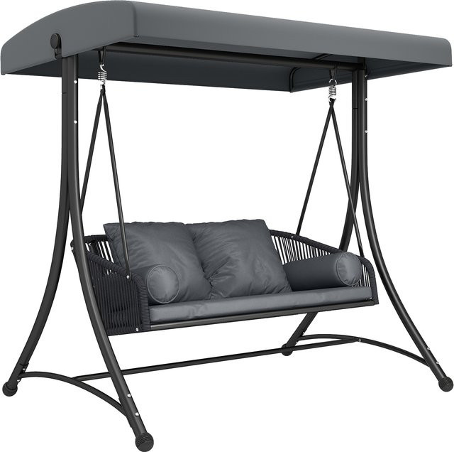 Outsunny Hollywoodschaukel 2-Sitzer aus Polyrattan mit verstellbarem Sonnendach und Kissen, Dunkelgrau, B/T/H: 178 x 120 x 172 cm - Bild 1