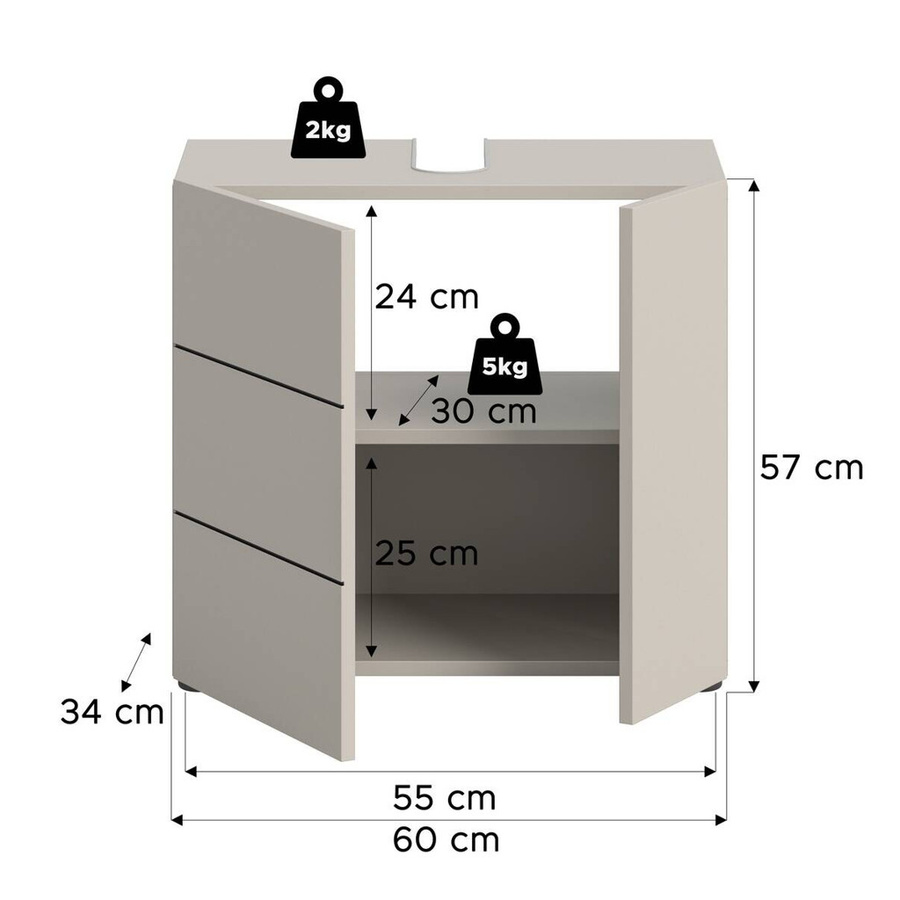 Waschbeckenunterschrank VIRA von xonox.home in Cashmere Schwarz, modern und freistehend, B/H/T: 60 x 57 x 34 cm - Bild 2