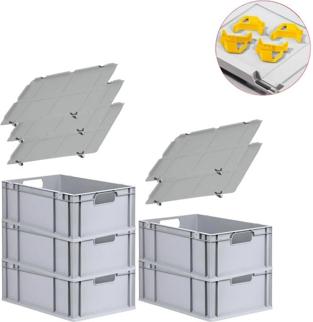 PROREGAL Spar Set mit 5x Eurobox Nextgen Economy in Gelb inklusive Auflagedeckeln und 4x Schiebeschnappverschlüssen, H x B x T: 22 x 40 x 60 cm, 44 Liter - Bild 1
