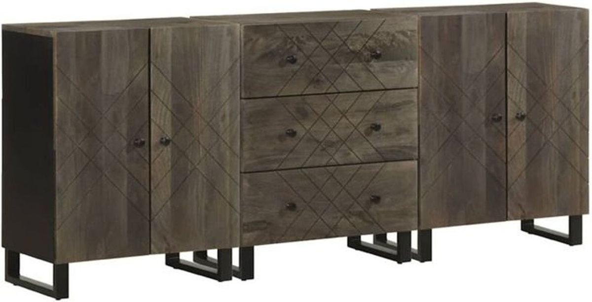3-teiliges Sideboard Vidaxl im Industrial Design aus Massivholz Mango und Metall, Schwarz, B/T/H: 60 x 33 x 75 cm - Bild 1