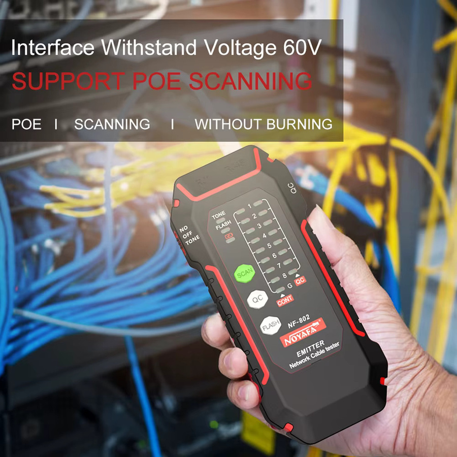 NOYAFA NF-802 Multifunktions-Netzwerkwerkzeug mit LCD-Display, Kabeltracker und PoE Checker für RJ11 und RJ45, Schwarz - Bild 5