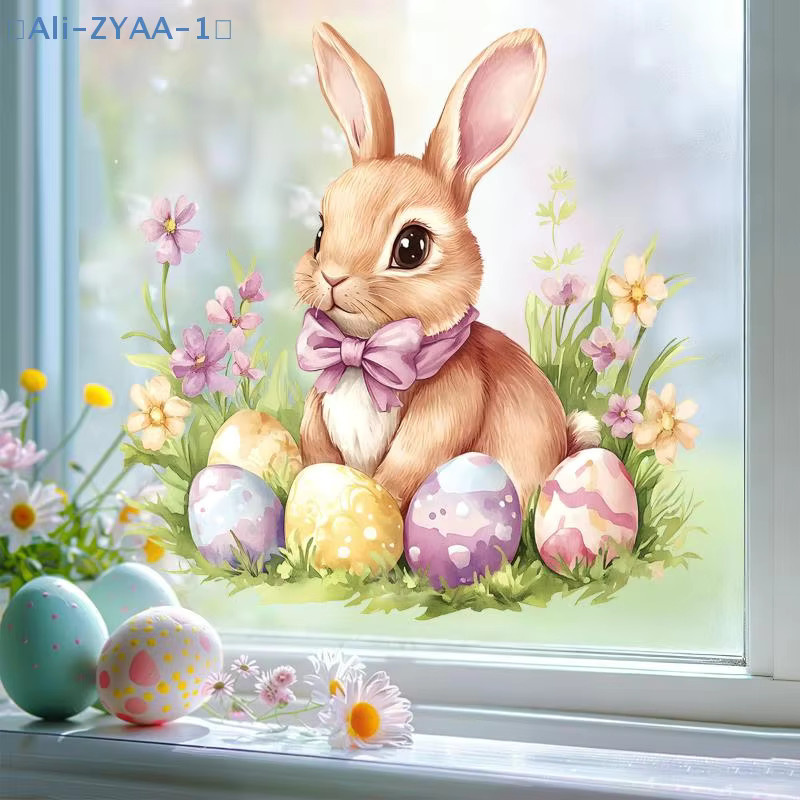 JETTING Osteraufkleber mit Osterhasen und Blumen, wasserfeste und wiederverwendbare PVC-Dekoration für Fenster und Balkon, Mehrfarbig - Bild 2