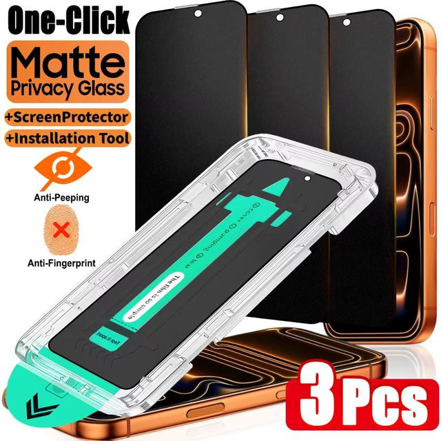 Matte Blickschutzfolie für Apple iPhone 11 bis iPhone 17 Pro Max Anti-Spionage-Glas mit staubfreier Installation, transparent - Bild 1