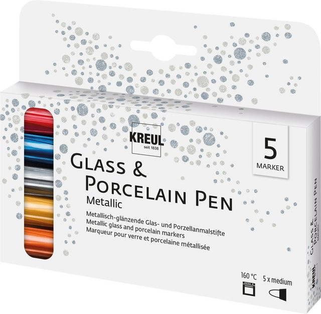 KREUL Glass & Porcelain Pen Metallic Set mit 5 Farben in Gold, Silber, Blau, Rot und Multicolour für 160°C - Bild 1