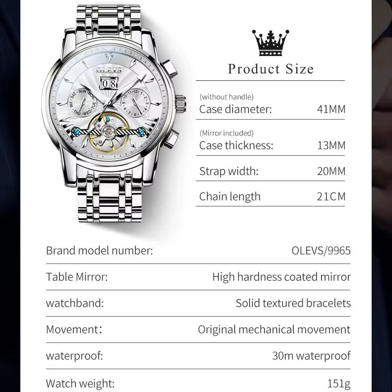 OLEVS Armbanduhr Automatik, Edelstahl, Schwarz, Herren - Bild 5