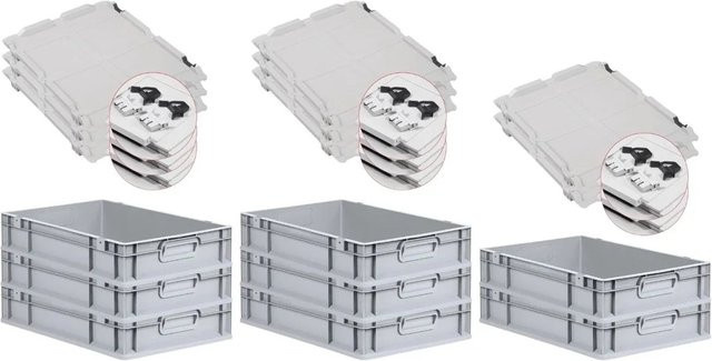 PROREGAL SuperSparSet 8x Eurobox NextGen Grip mit Scharnierdeckel und schwarzen Schiebeschnappverschlüssen, Grau, H x B x T: 12 x 40 x 60 cm - Bild 1