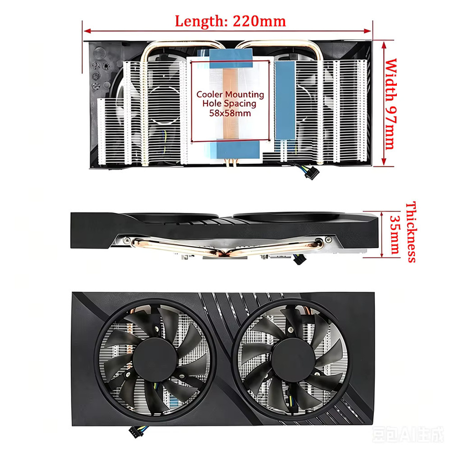inRobert GTX 1060 Grafikkartenkühler Referenzdesign in Schwarz mit zwei Heatpipes und zwei Lüftern - Bild 2