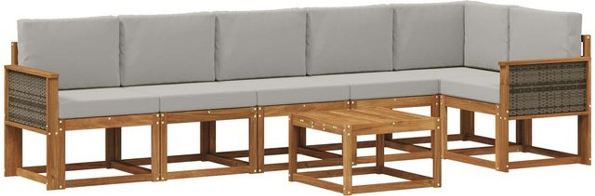 7-teilige moderne Outdoor-Sofagarnitur aus Akazie und Polyester von vidaXL in Grau und Braun - Bild 1