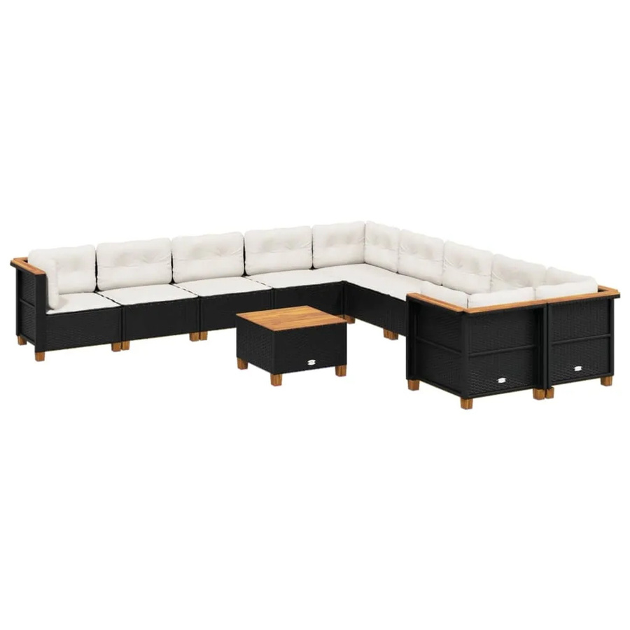 vidaXL 11-tlg Garten-Sofagarnitur aus Poly-Rattan und Akazienholz in Schwarz mit Kissen - Bild 2