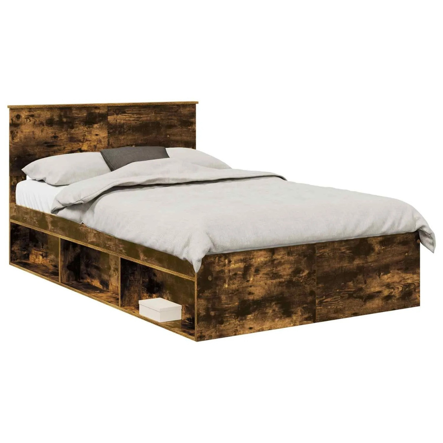 vidaXL Bettrahmen aus Holzwerkstoff in Räuchereiche, Farbe Braun, B/T/H: 138 x 190 x 90 cm - Bild 2