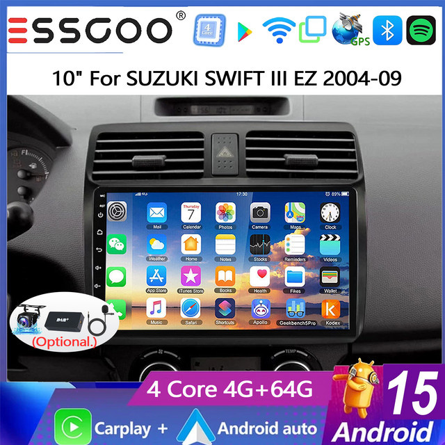 ESSGOO 9-Zoll Android 15 Autoradio für SUZUKI SWIFT III EZ MZ 2003-2010 mit 4+64G Speicher, GPS-Navigation, kabellosem Carplay, Android Auto, Bluetooth, Wifi und IPS Touchscreen in Schwarz - Bild 1