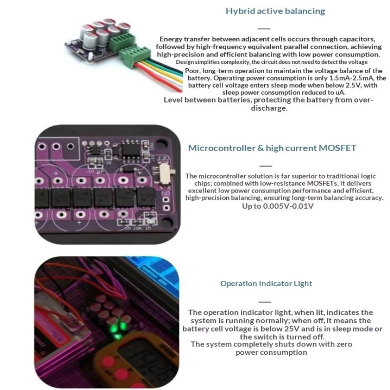 BMS 6A Hybrid Aktiver Ausgleich Equalizer Balancer für 3S 4S 6S 8S 17S LiFePO4 und 18650 Lithium-Batterien in Multicolour - Bild 2