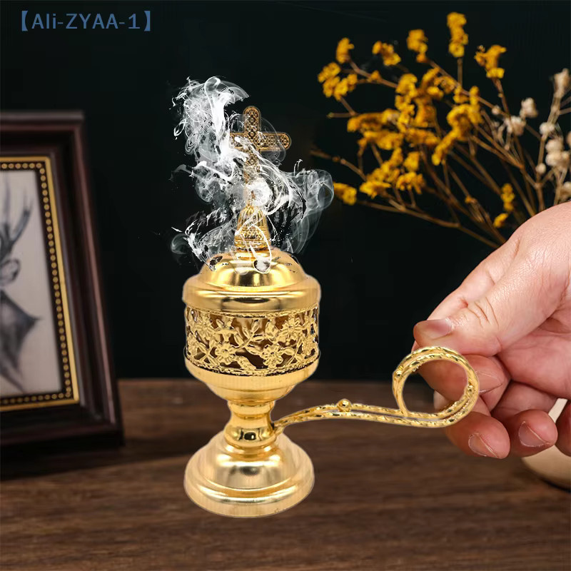 JETTING Kreuz-Räuchergefäß aus Metall in Silber mit floralem Design für Sandelholz und Holzkohle - Bild 2