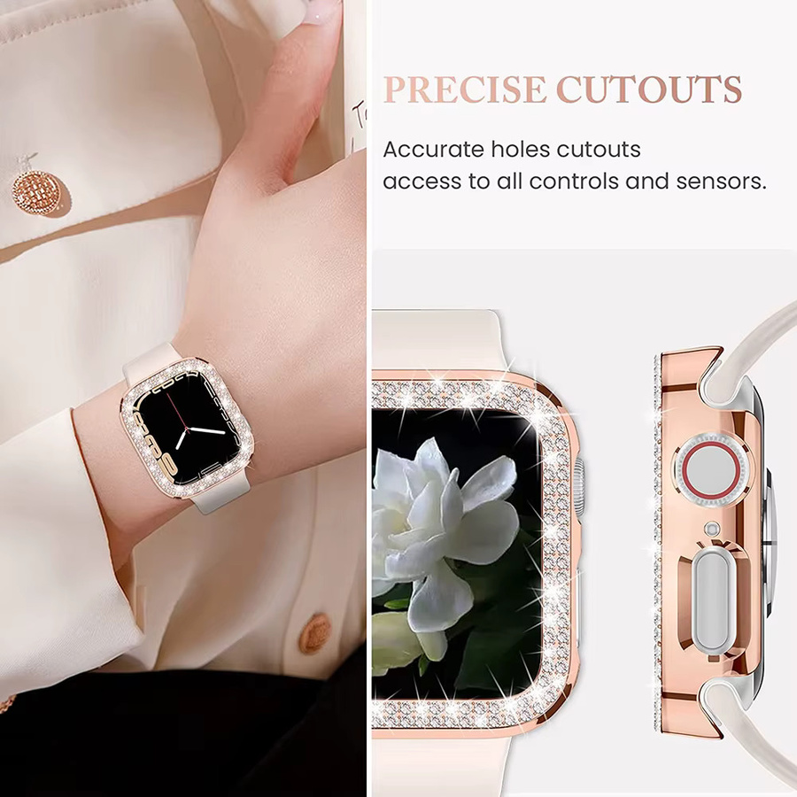 Samusak Uhrenzubehör Abdeckung für Apple Watch, Silikon, Roségold, Diamant, Kristall, Unisex - Bild 5