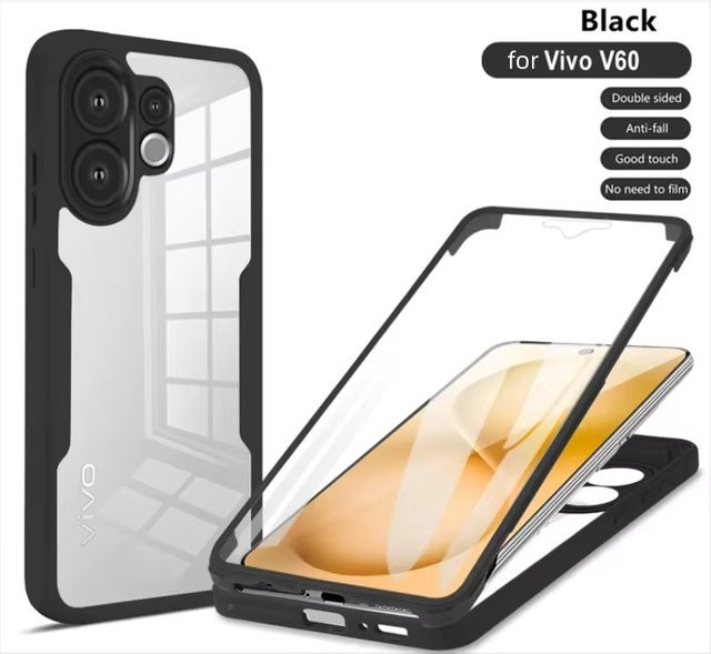 Transparente doppelschichtige Schutzhülle für VIVO X300 Pro V60 Lite Y76S Y75 Y55 Y20 Y31 Y04 Y29s U5 Z6 aus Acryl und TPU mit 360 Grad Vollschutz und stoßfester Abdeckung - Bild 1