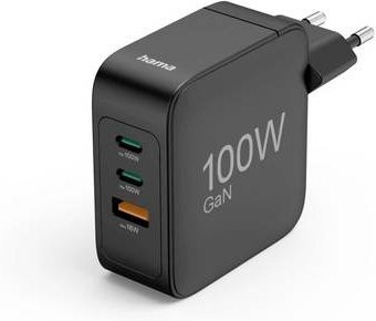 Hama GaN Schnellladegerät mit 100W, 2x USB-C und 1x USB-A, Schwarz - Bild 1