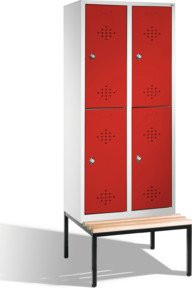 C+P Doppelstockspind Classic mit Sitzbank, 4 Fächer, Front Rubinrot, Korpus Lichtgrau, H: 209 cm, B: 81 cm, T: 50/81,5 cm - Bild 1