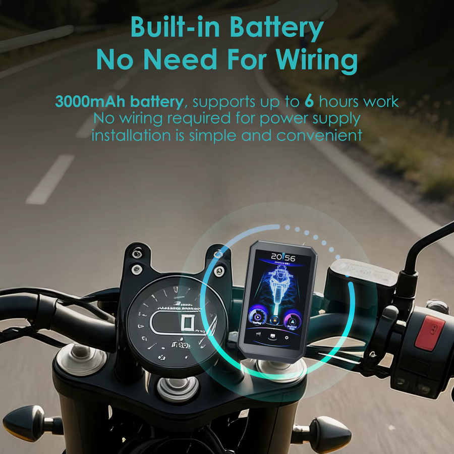 Icreative Smart-Display für Fahrrad und Motorrad mit 3,6 Zoll Display, IP66 wasserdicht, kabelloses CarPlay und Android Auto, GPS Navigation und Stereo, Schwarz, 3000mAh Akku - Bild 2