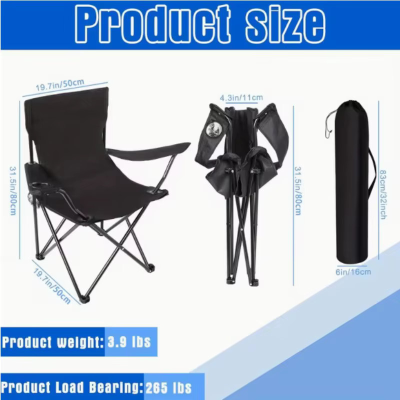 Klappbarer Outdoor-Stuhl von LIUSHADUOLA in Schwarz mit Armlehnen aus Outdoor-Stoff und pulverbeschichtetem Stahl - Bild 3