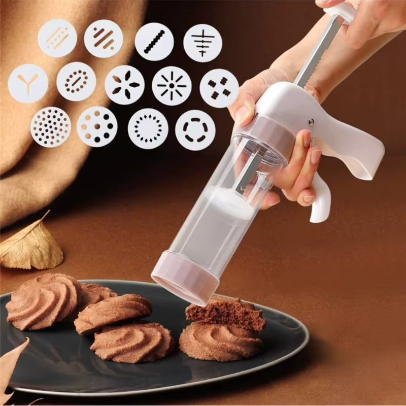 FSMHOME Cookie Presse Kit mit manueller Spritzpistel zum Backen und Dekorieren in Lila und Weiß - Bild 5