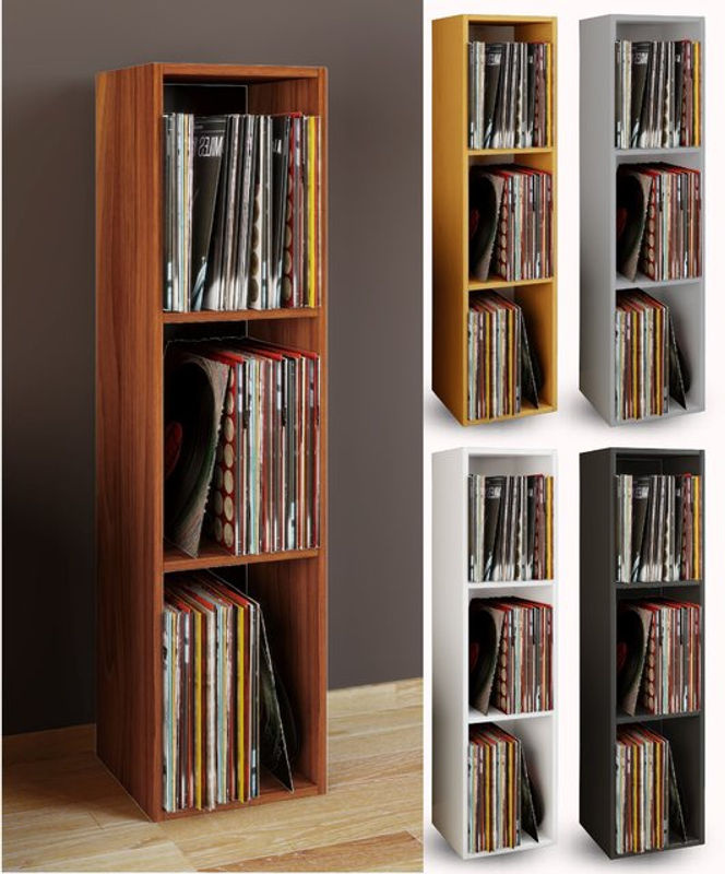 VCM Holz Schallplatten Regal in Braun mit 3 Fächern für bis zu 100 Schallplatten, H x B x T: 107 x 34 x 30 cm - Bild 2