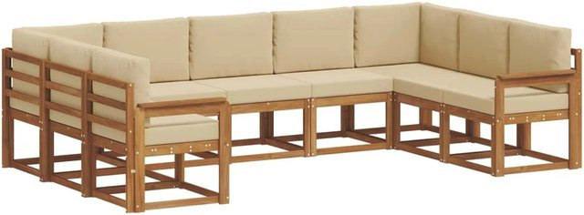 vidaXL Outdoor-Sofagarnitur 9-teilig aus Akazienholz mit Kissen in Natur und Beige - Bild 1