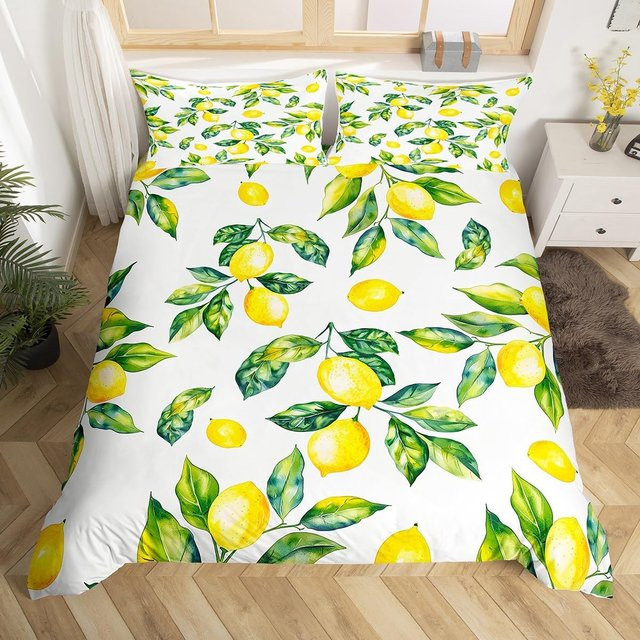Bettwäscheset mit Zitronen, Orangen und Grapefruit für Kinder und Jugendliche, 3-teiliges Sommer-Bettwäsche-Set, Größe: B: 180 cm, H: 210 cm - Bild 1