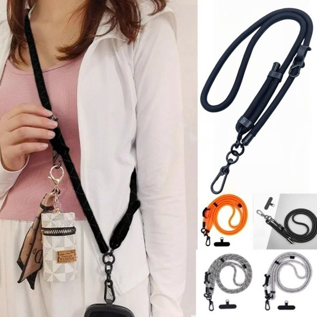 Universelles Handy-Umhängeband in Schwarz mit verstellbarem Crossbody-Schultergurt, Kartenhalter und Anti-Verlust-Handgelenkschlaufe, Breite: 10 mm - Bild 1