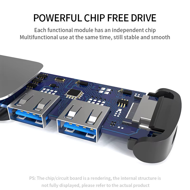 Basix USB-C-Hub Dockingstation mit HDMI und USB 3.0 in Grau für Macbook Air und iPad M1/M2 - Bild 4
