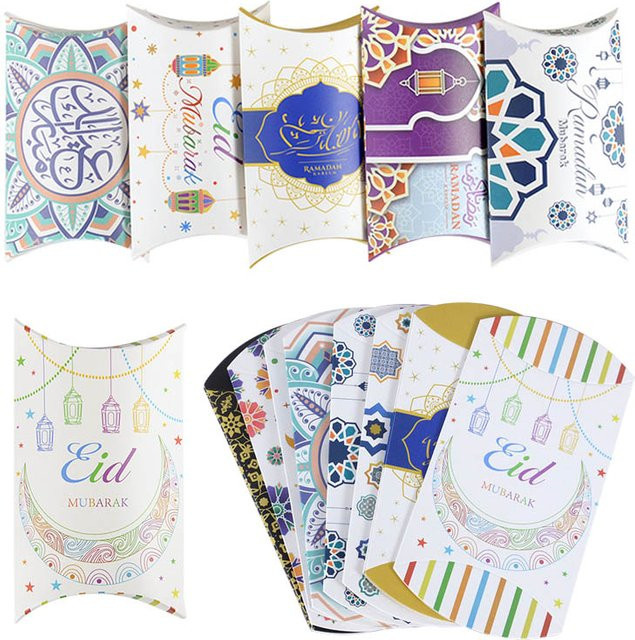 10 Stück ZQNYCY Eid Mubarak Pralinenschachteln in Kissenform für Ramadan Kareem als Geschenkbox für Kekse und handgemachte Kleinigkeiten - Bild 1