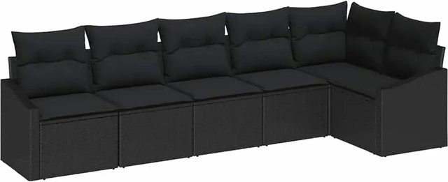 vidaXL Garten-Sofa-Set 6-teilig in Schwarz aus Poly Rattan mit Polsterung und L-Form - Bild 1