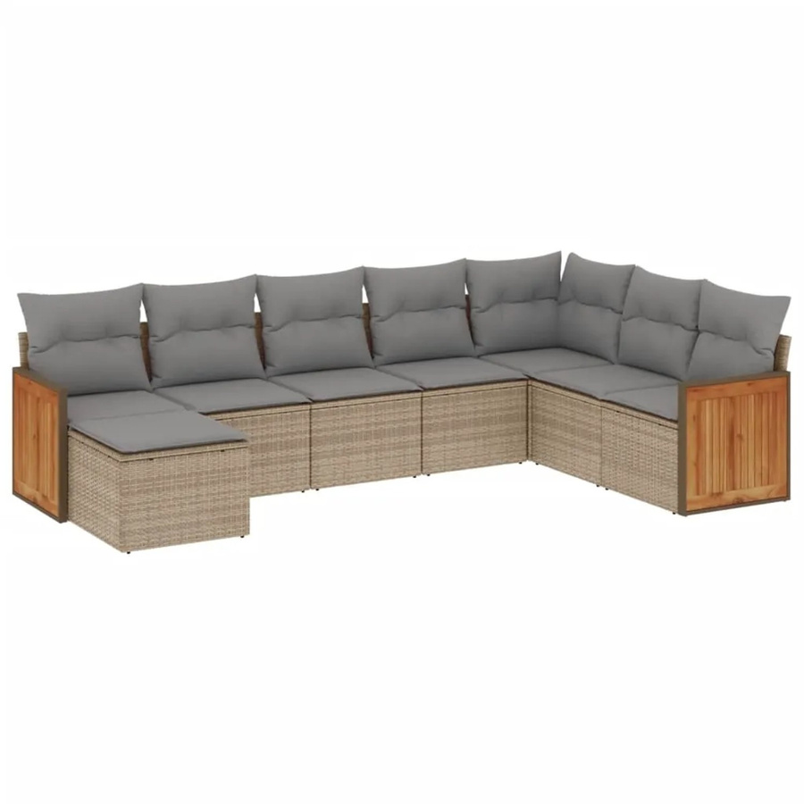 vidaXL 8-tlg. Garten-Sofagarnitur in L-Form aus Poly-Rattan mit Kissen in Beige und Grau - Bild 2