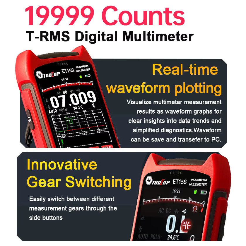 TOOLTOP ET15S Industrielles Wärmebildkamera-Multimeter mit 256 x 192 Auflösung und 19999 Zählungen in Rot für die PCB-Board- und elektrische Systeminspektion - Bild 6