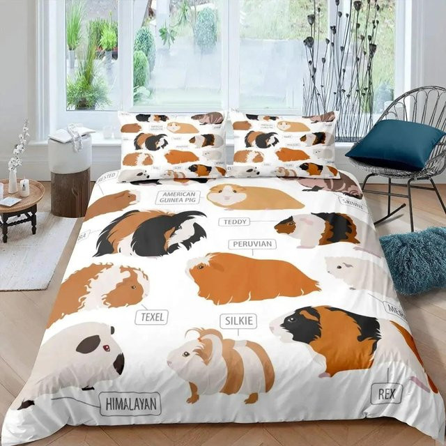 Bettwäscheset Lodestar mit Meerschweinchen-Motiv in Weiß, bestehend aus Bettdeckenbezug und Kissenbezug, Material Mikrofaser/Polyester, B/H: 173 x 218 cm - Bild 1
