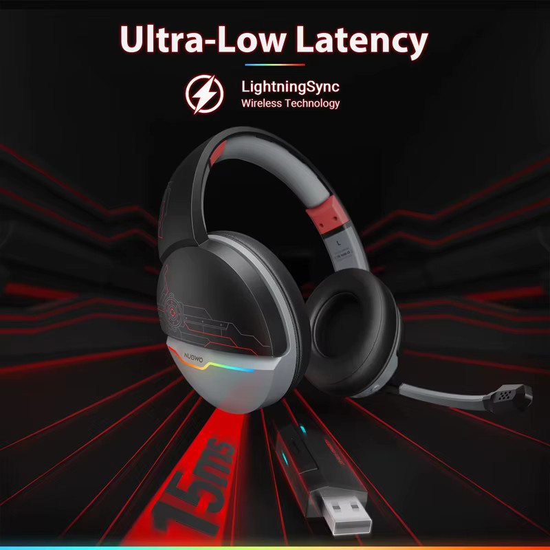 NUBWO G08 Dual Wireless Gaming-Headset mit Mikrofon, 2,4 GHz und Bluetooth 5.3, 50-mm-Treiber und RGB-Beleuchtung, Schwarz/Camo, kompatibel mit PS5 und PS4 - Bild 2