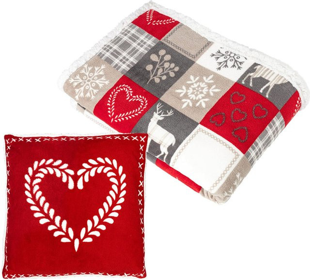 Viva Domo Kuschel-Wendedecke und Kissenbezug-Set Polar, 2-teilig, Multicolor/Rot mit grafischem Design für Erwachsene - Bild 1
